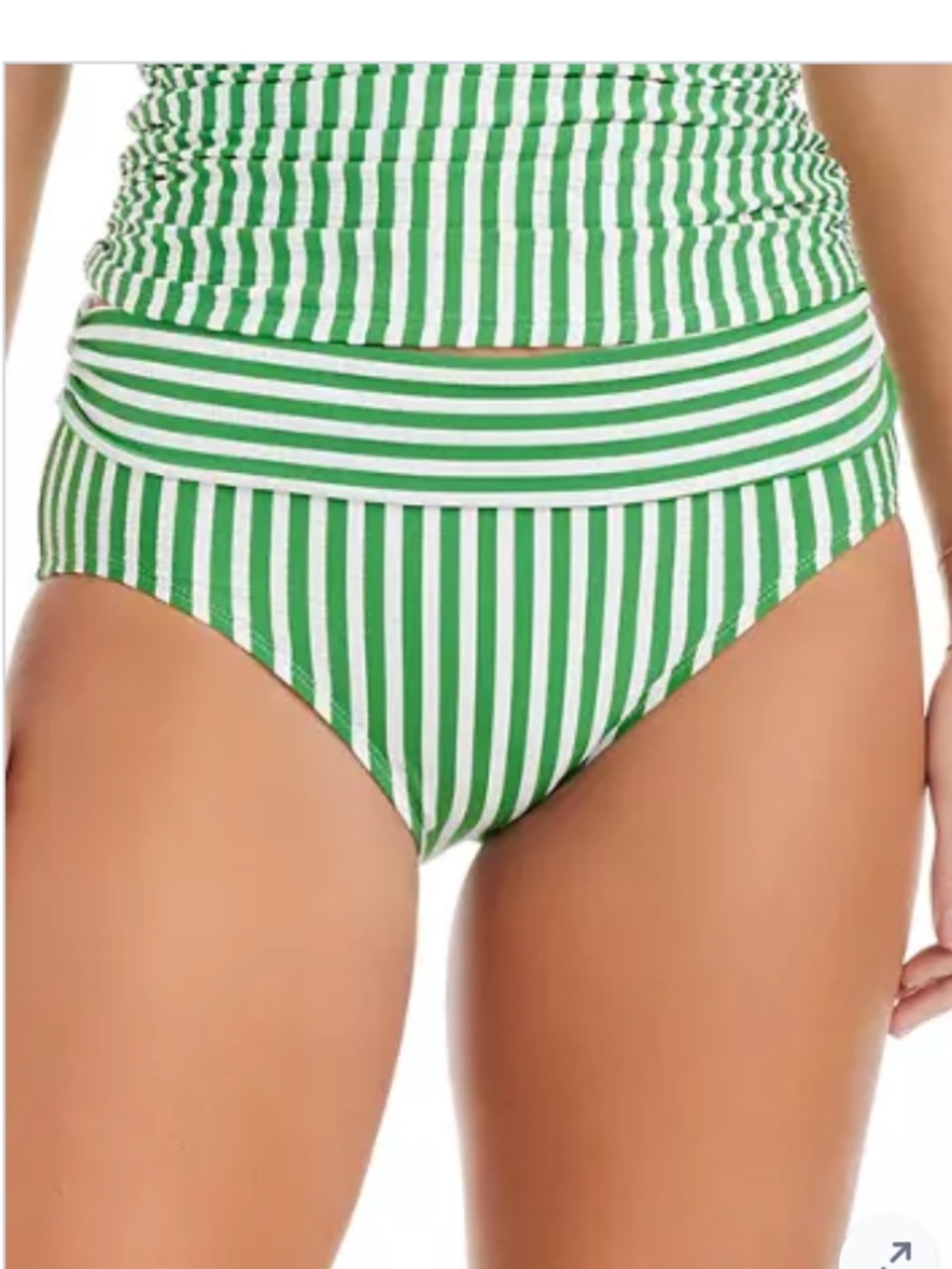 Crown & Ivy green striped seersucker bikini bottoms into the garden hipster 14
